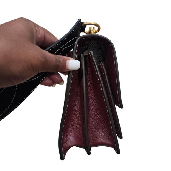 Tory Burch Miller Women's Burgundy‎ Red Leather Formal Western Flap Shoulder Bag - Picture 6 of 13